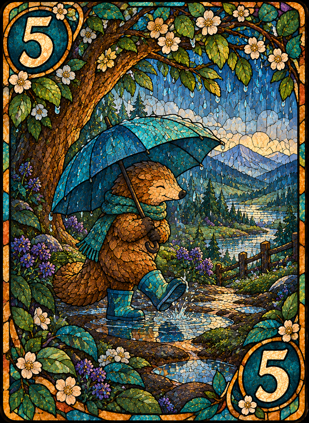 Seed card 5, Pango in the rain