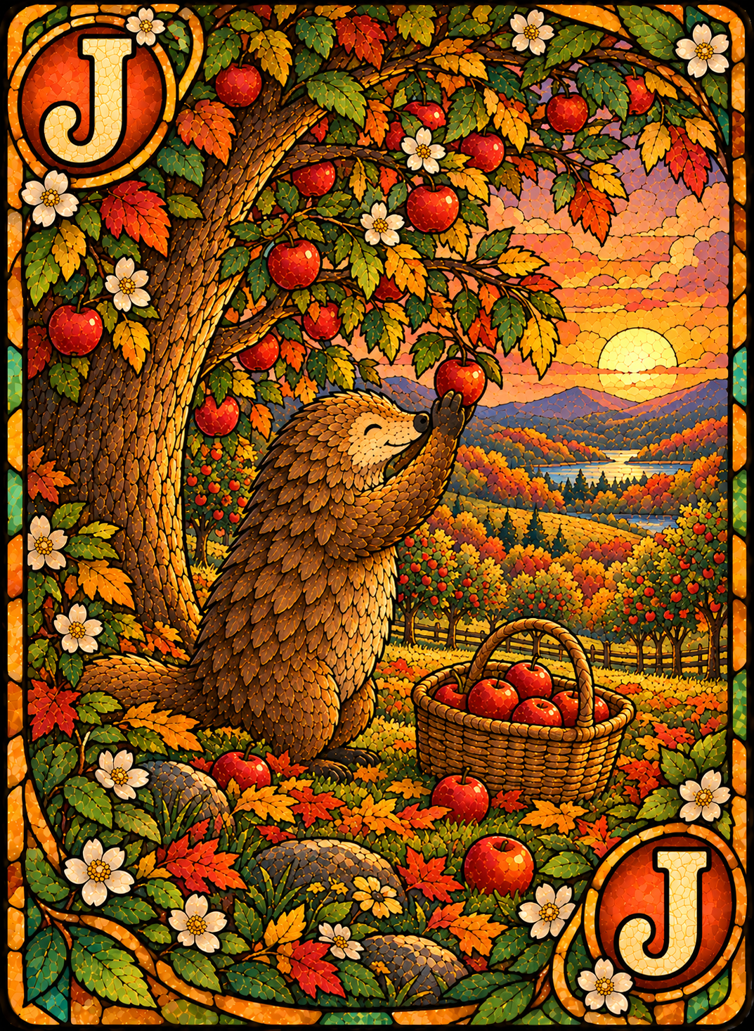 Jack Seed card, Pango picking apples